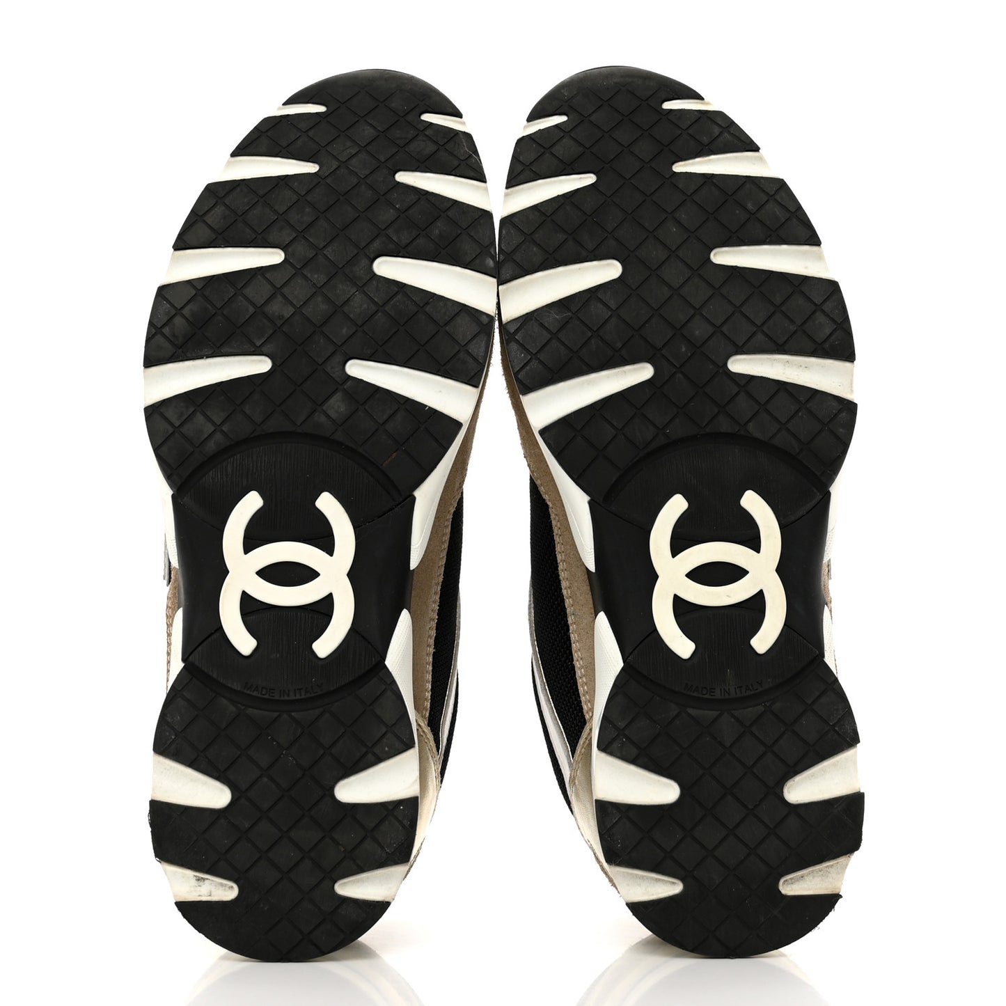 Mesh Suede Calfskin Womens CC Sneakers 39 White Black Beige Gold