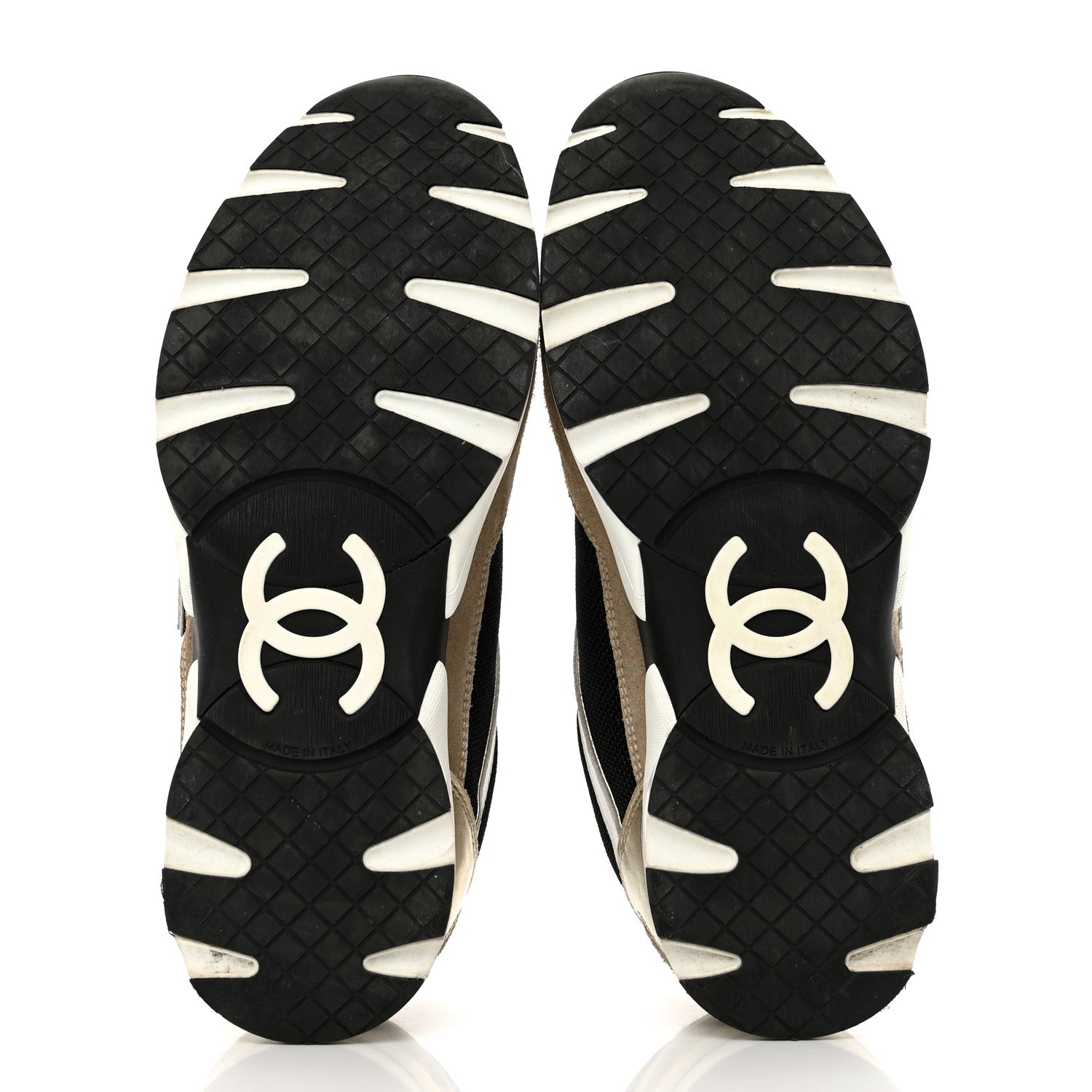 Chanel Mesh Suede Calfskin Womens CC Sneakers 39 White Black Beige Gold 5 of 8