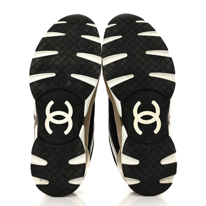 Chanel Mesh Suede Calfskin Womens CC Sneakers 39 White Black Beige Gold 5 of 8