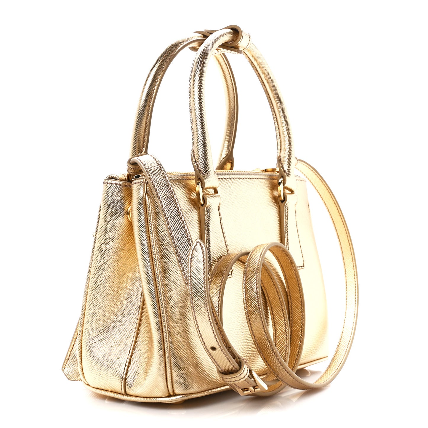 Saffiano Lux Mini Galleria Double Zip Tote Platino