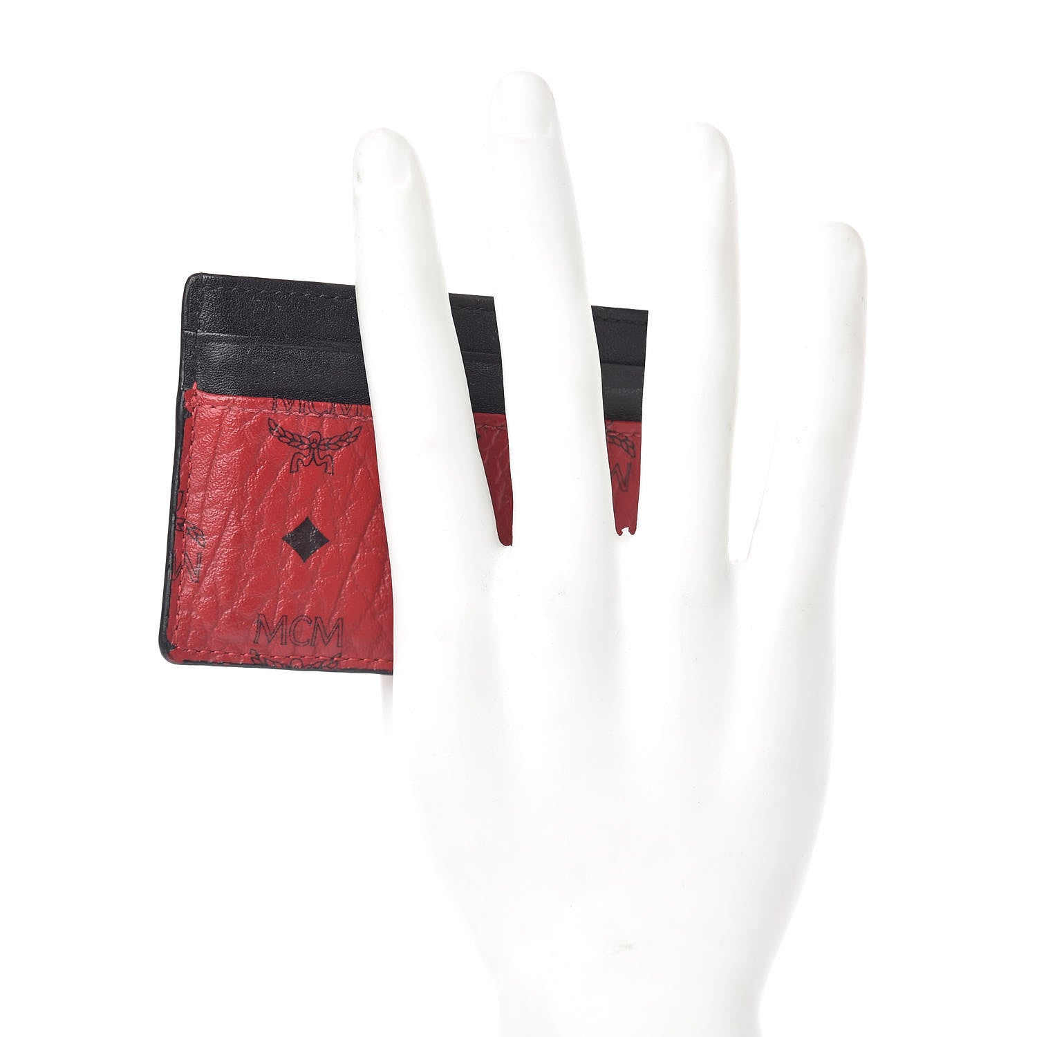 MCM Calfskin Visetos Mini Card Case Black Ruby Red 2 of 9