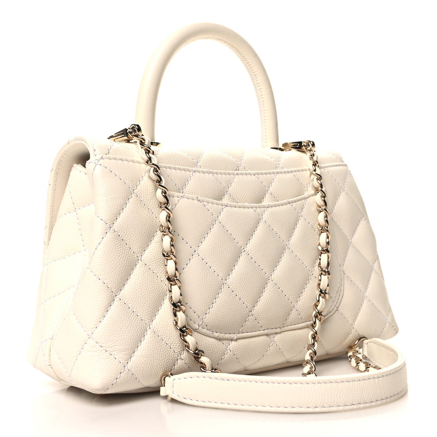 Caviar Quilted Mini Coco Handle Flap White
