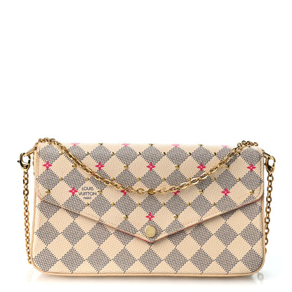 Louis Vuitton Damier Azur Studded Pochette Felicie Chain Wallet Fuchsia 1 of 10