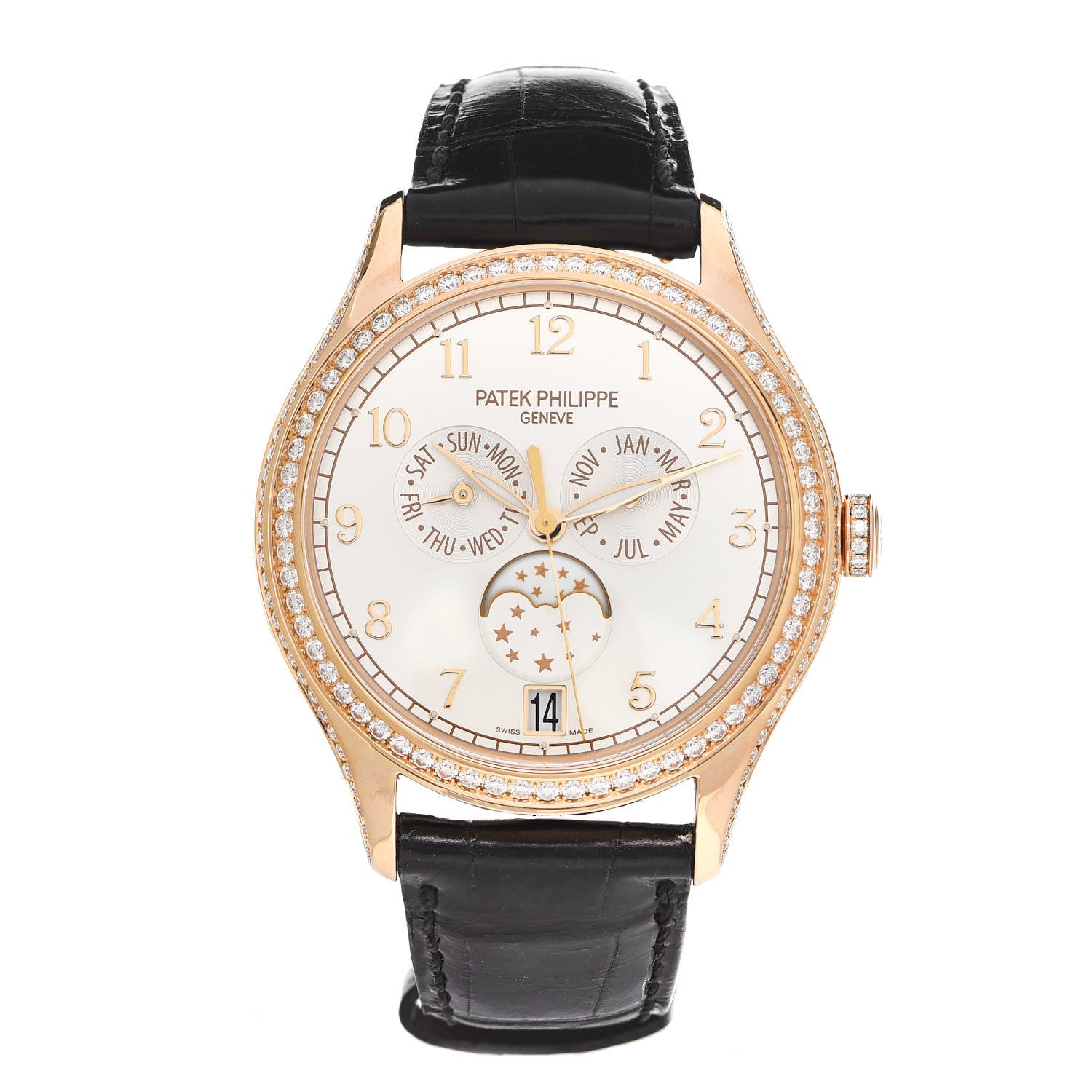 Patek Philippe 18K Rose Gold Alligator Diamond Bezel 38mm Annual Calendar Automatic Watch 4947R-001 1 of 5