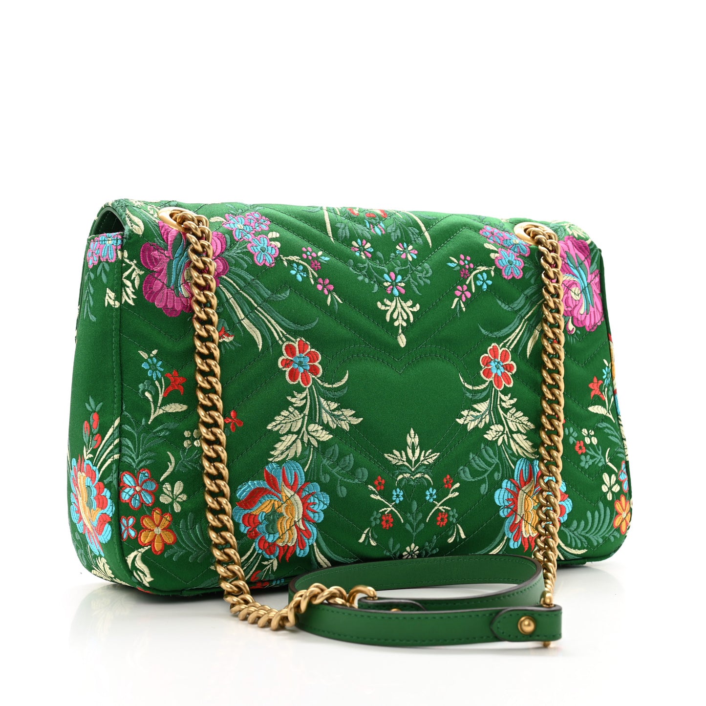Jacquard Matelasse Floral Medium GG Marmont Shoulder Bag Green