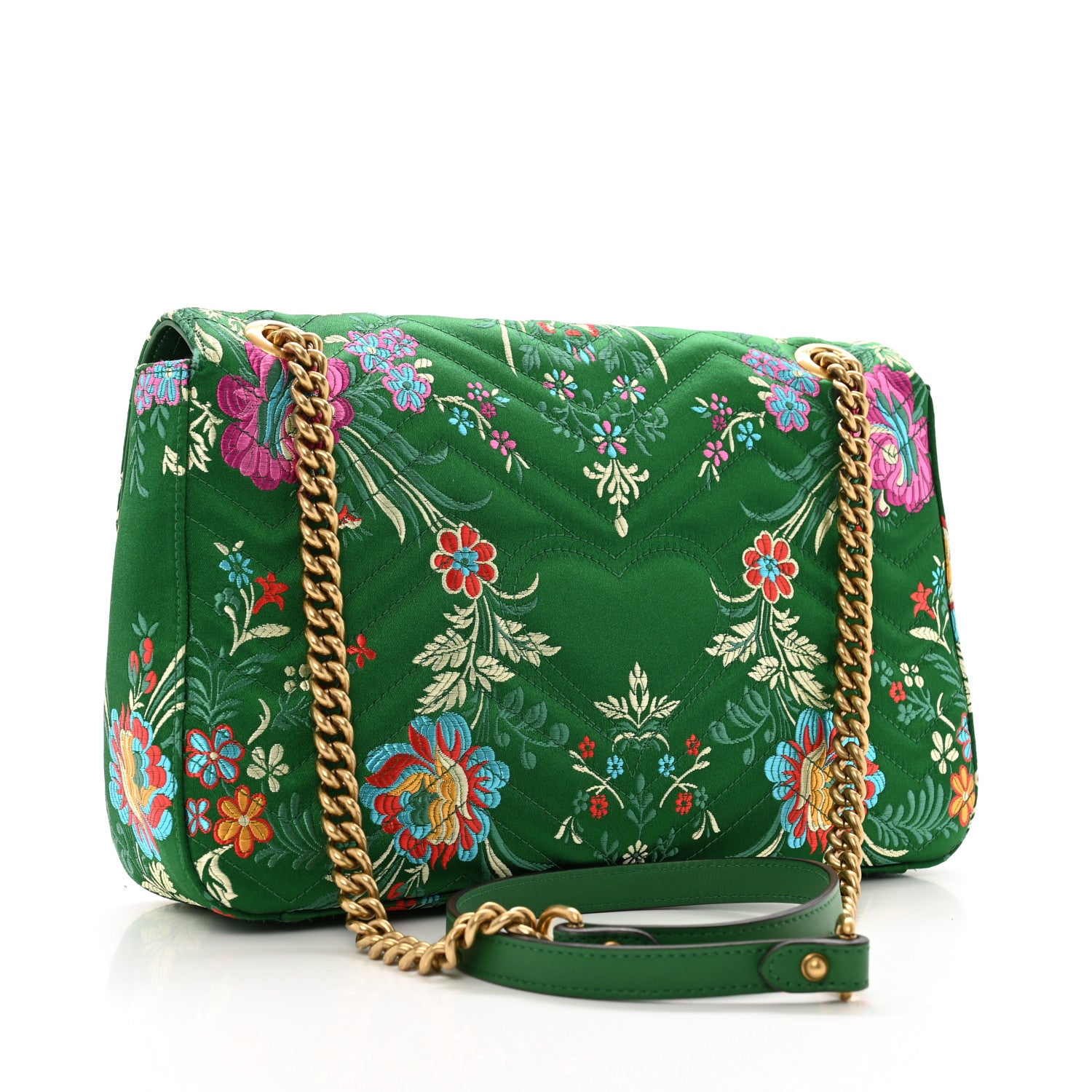 Gucci Jacquard Matelasse Floral Medium GG Marmont Shoulder Bag Green 3 of 12