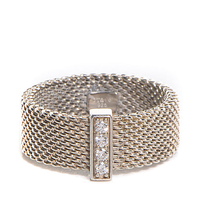 Tiffany Sterling Silver Diamond Somerset Mesh Ring 52 6 1 of 6