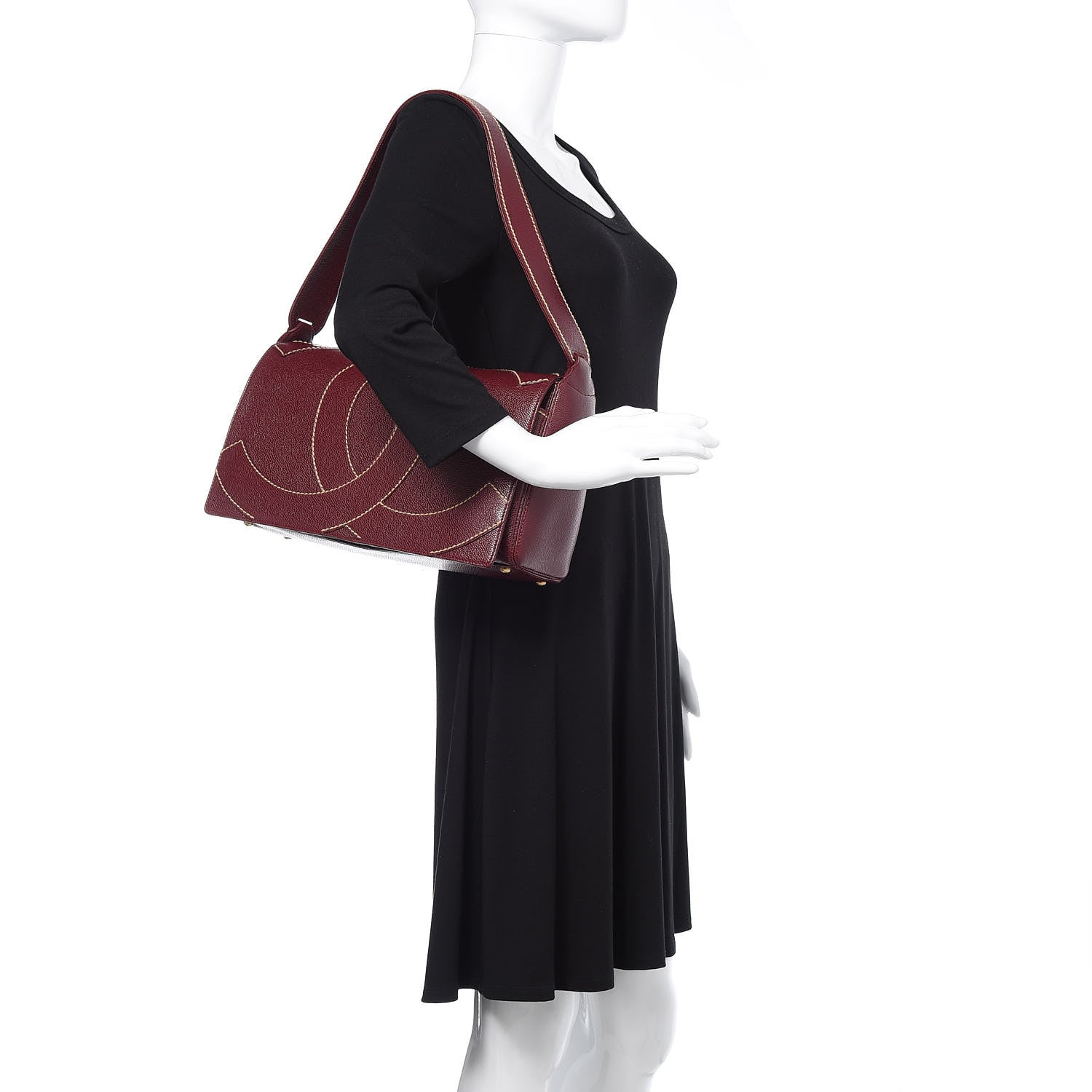 Chanel Caviar CC Stitched Medium Flap Shoulder Bag Burgundy 2 of 15
