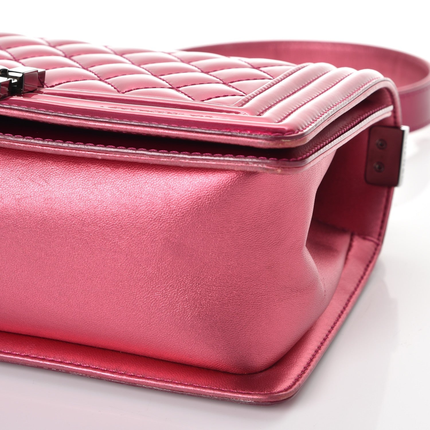 Chanel Metallic Patent Calfskin Quilted Medium Boy Flap Pink 11 of 14