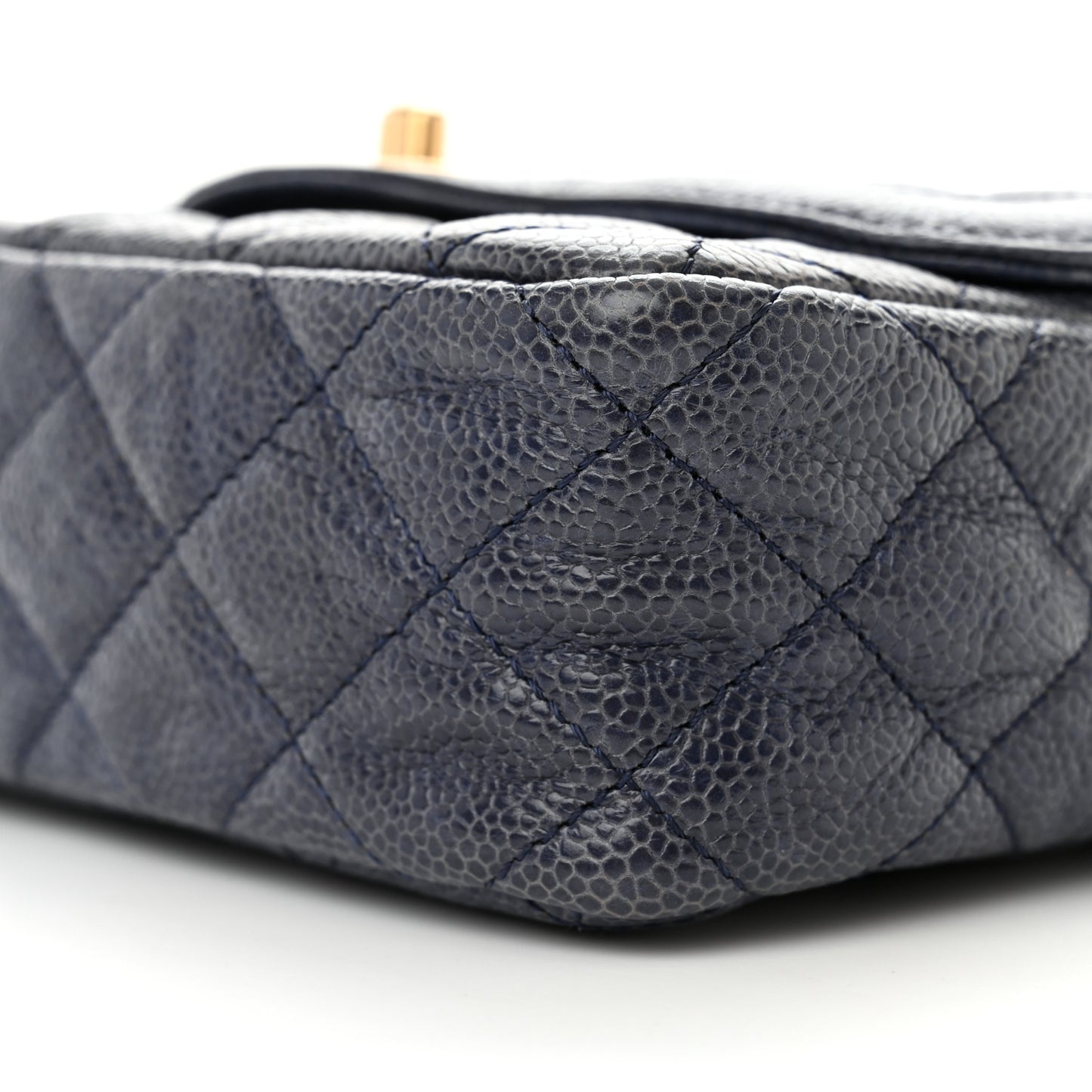 Crumpled Grained Calfskin Quilted Mini Two Tone Flap Blue