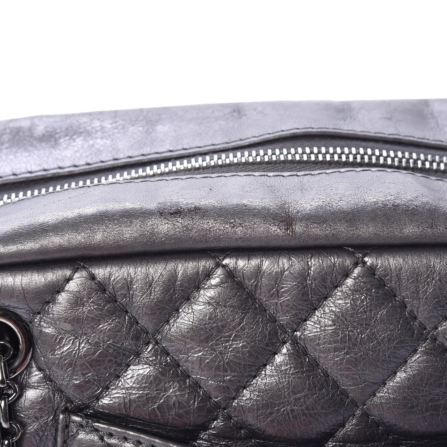 Metallic Aged Calfskin Quilted Medium Reissue Camera Case Dark Silver