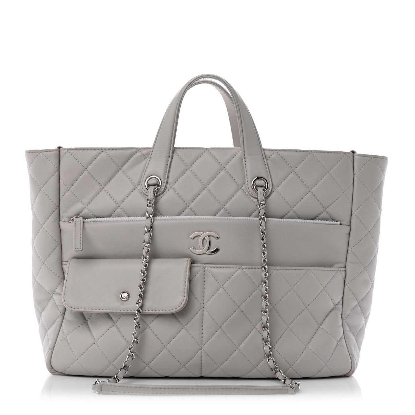 Calfskin Quilted Ultra Pocket Shopping Tote Grey