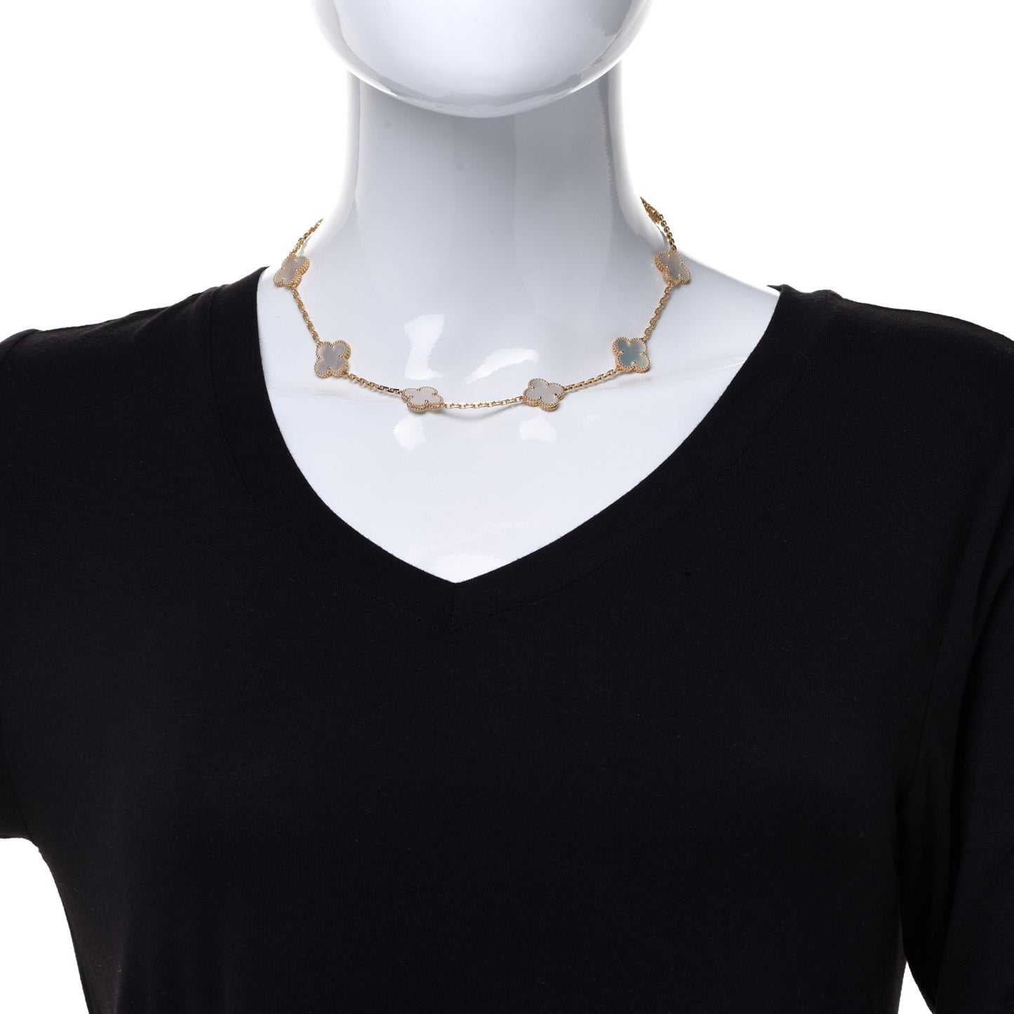 18K Yellow Gold Mother of Pearl 10 Motifs Vintage Alhambra Necklace