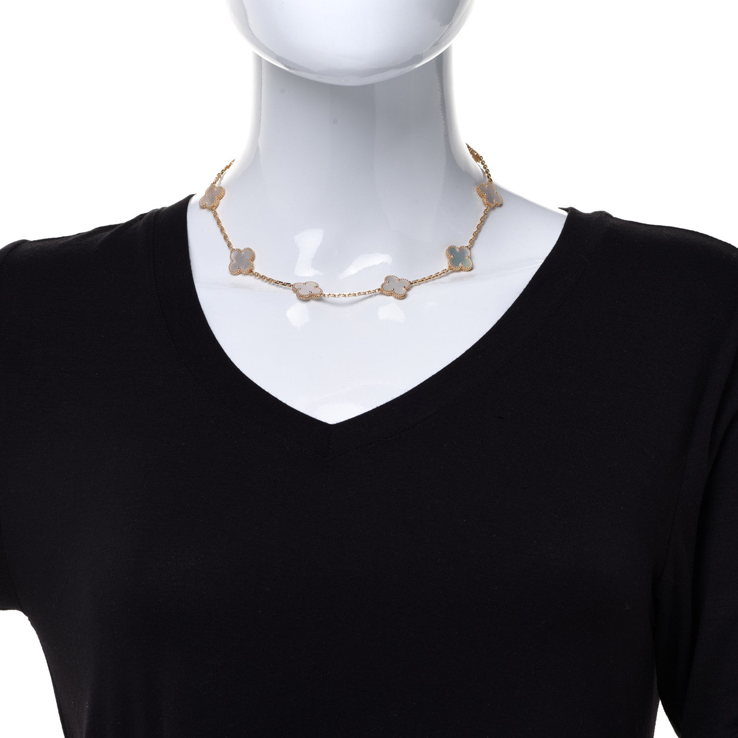 Van Cleef & Arpels 18K Yellow Gold Mother of Pearl 10 Motifs Vintage Alhambra Necklace 2 of 8
