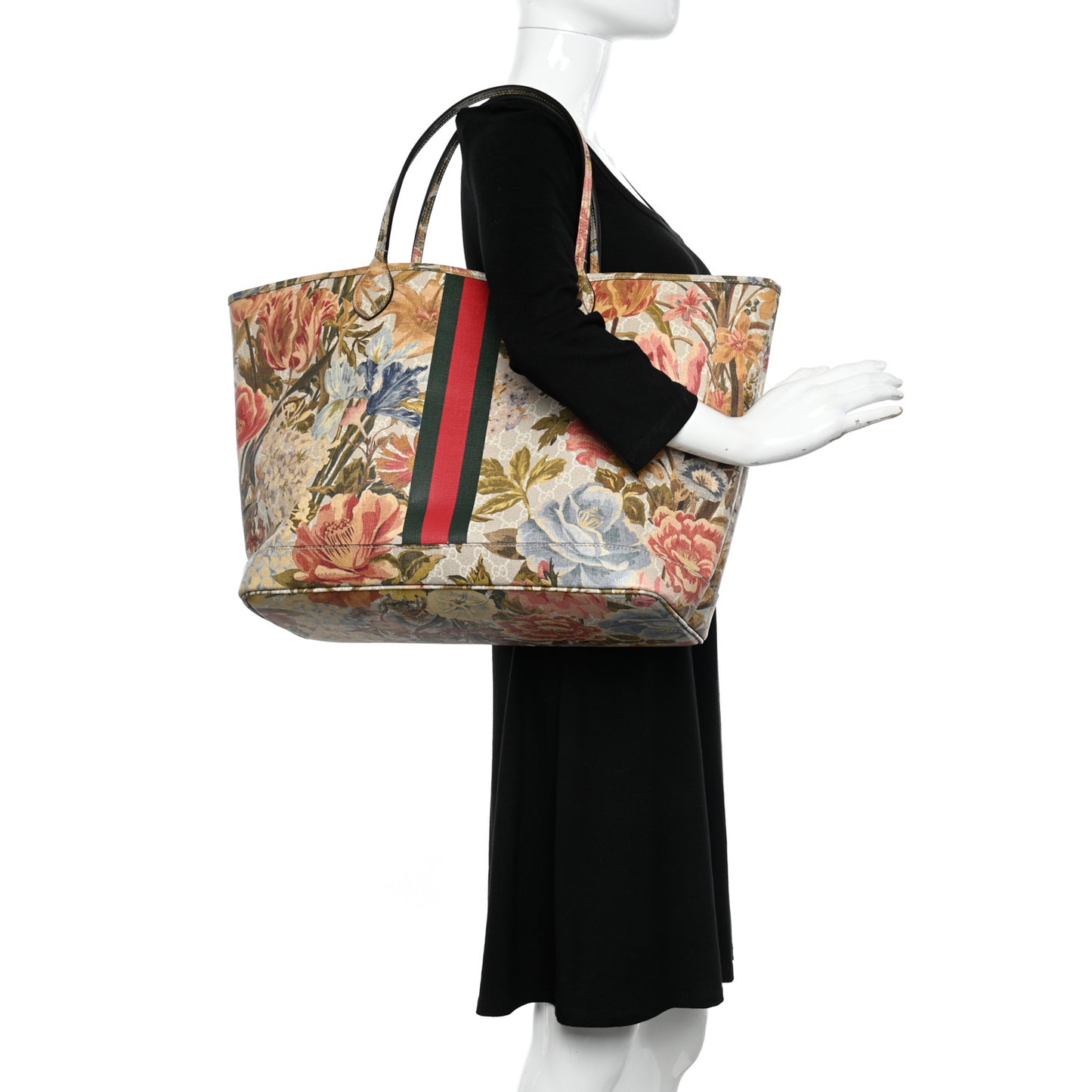 GG Supreme Monogram Water Flora Web Large Ophidia Tote Beige White Multicolor