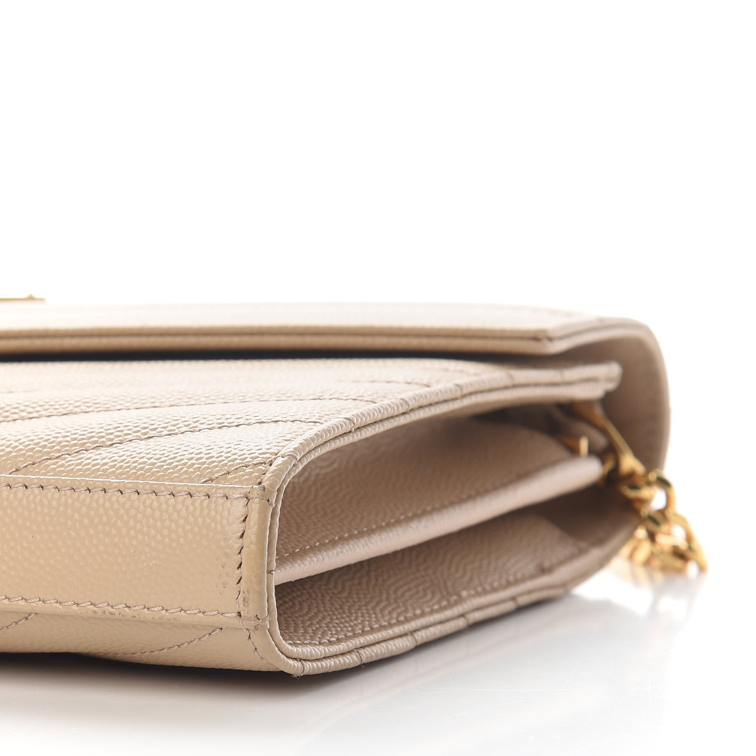 Saint Laurent Grain De Poudre Matelasse Chevron Monogram Chain Wallet Nude Powder 9 of 10