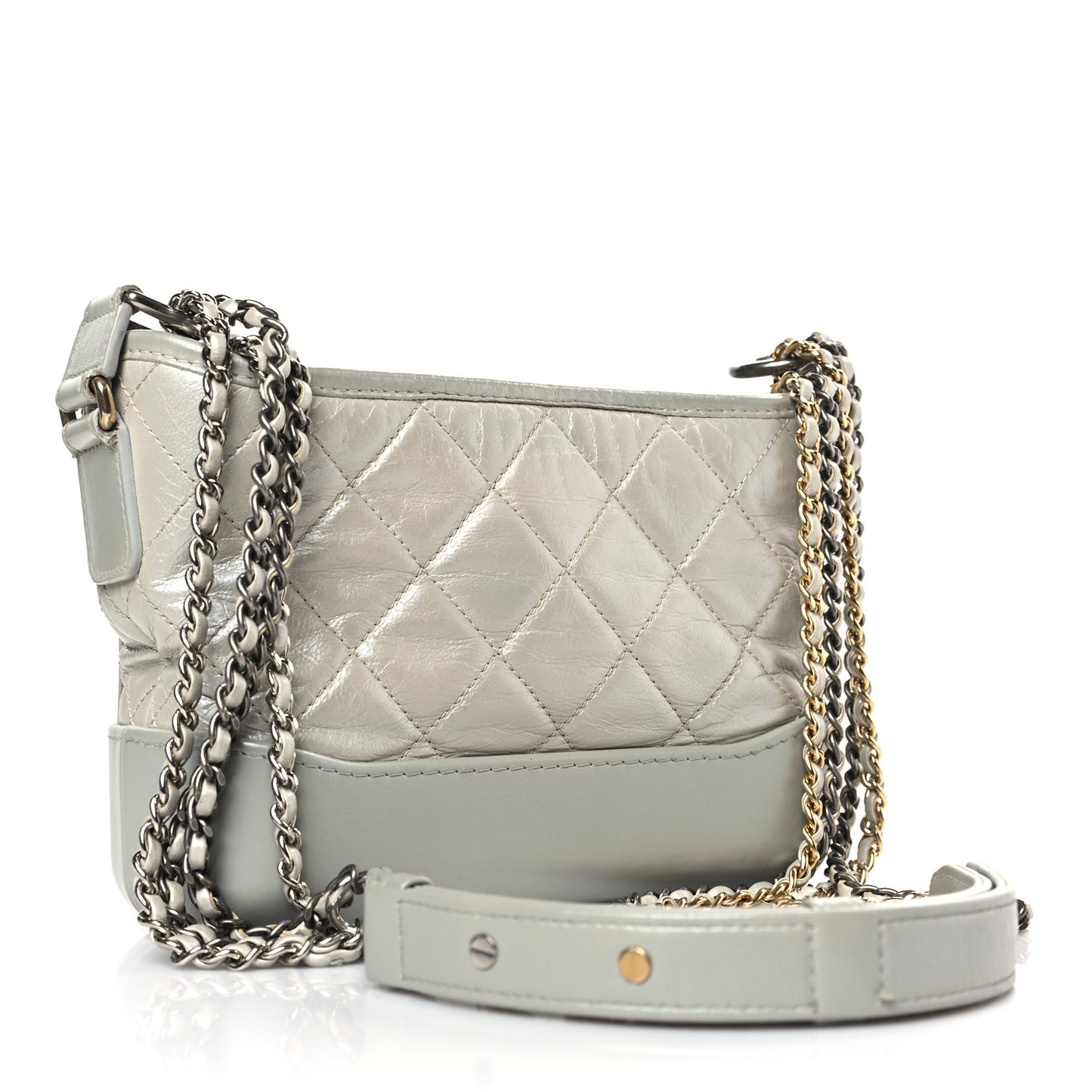Metallic Aged Calfskin Quilted Small Gabrielle Hobo Silver