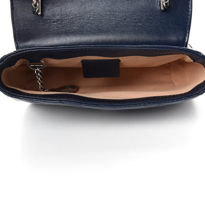 Gucci Vintage Effect Calfskin Matelasse Diagonal Super Mini Torchon GG Marmont Shoulder Bag Blue Agata Mystic White 5 of 10