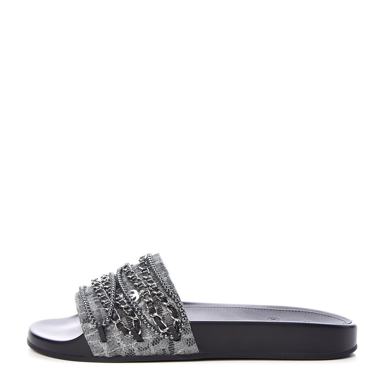 Chanel Fantasy Lambskin Pearl Chain CC Flat Mules 40 Silver Black 1 of 11