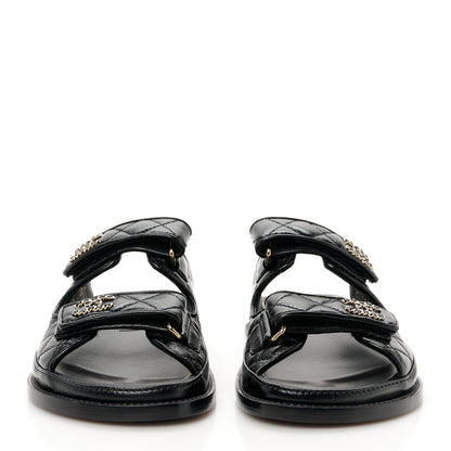 Chanel Lambskin Quilted Velcro Dad Chain CC Slide Sandals 35 Black 3 of 10