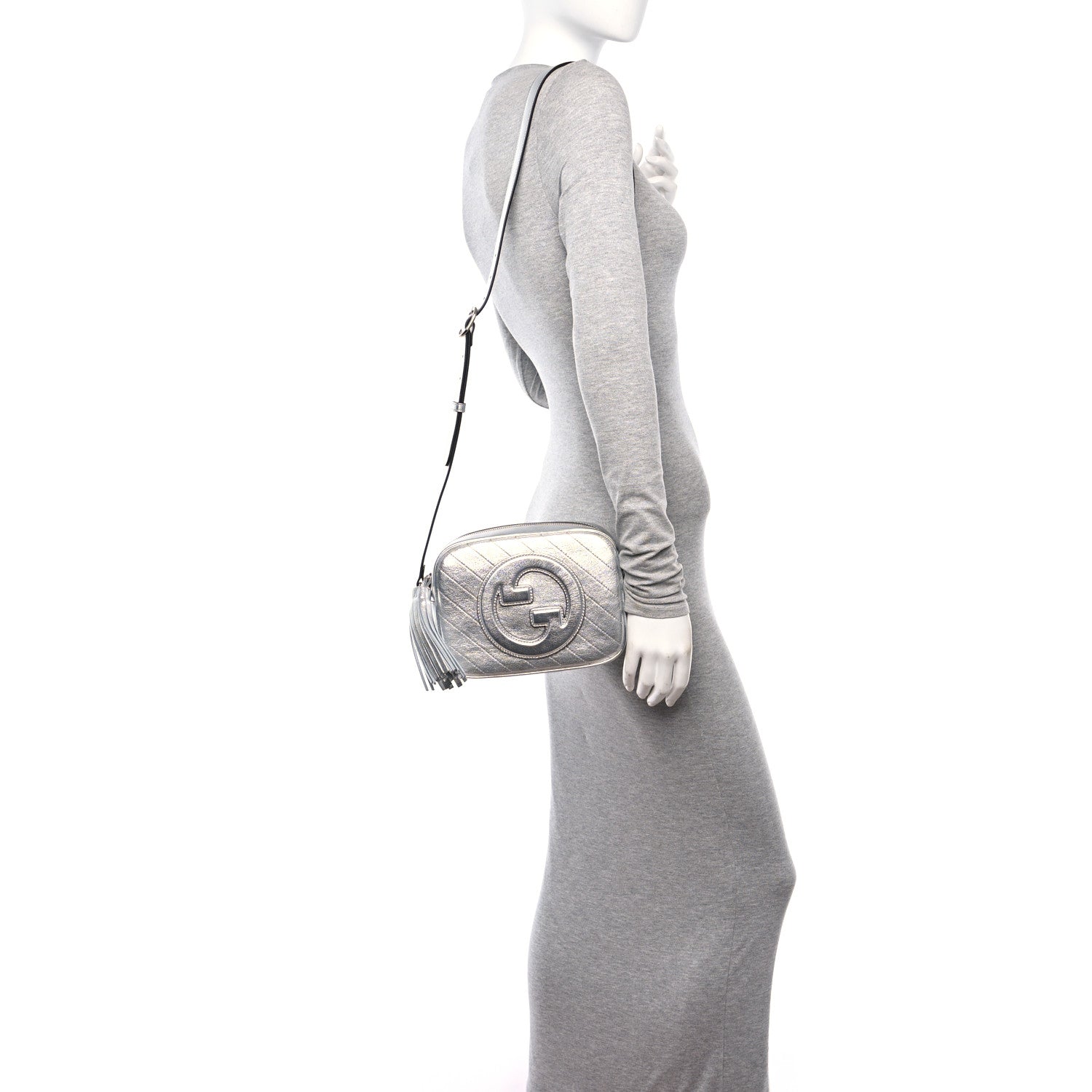 Gucci Metallic Sakai Be Green Calfskin Diagonal Stitched Small Blondie Shoulder Bag Silver 2 of 11
