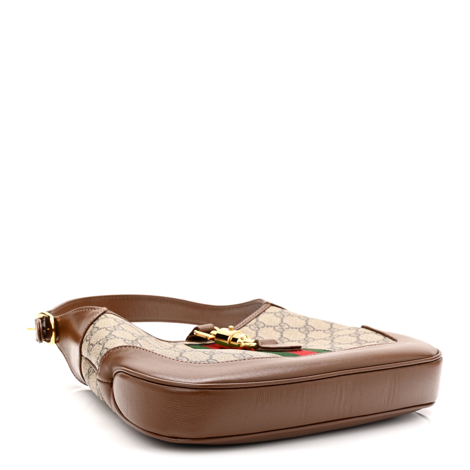 Gucci GG Supreme Monogram Azalea Calfskin Web Small Jackie 1961 Hobo Beige Ebony Brown Sugar 4 of 14