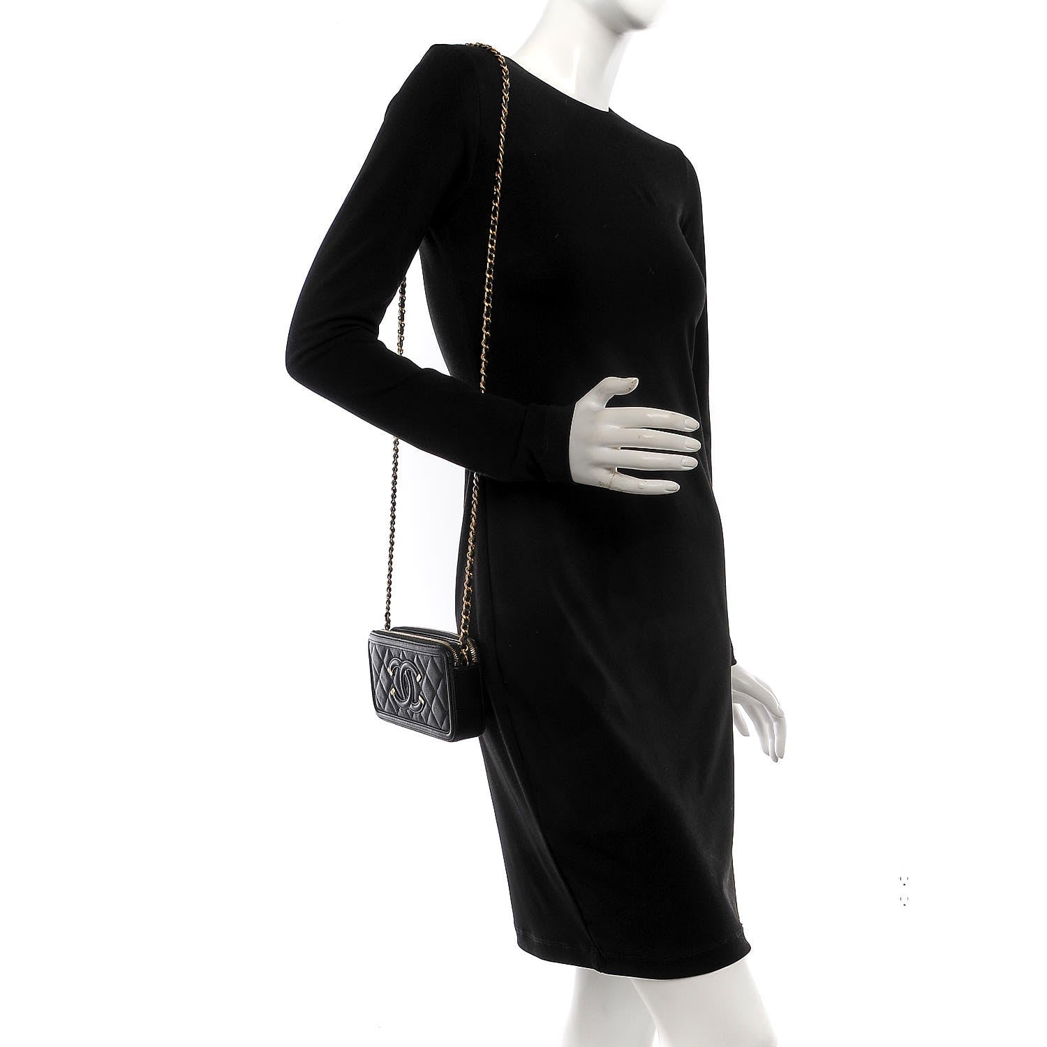 Chanel Caviar Quilted CC Filigree Clutch With Chain Black 2 of 9
