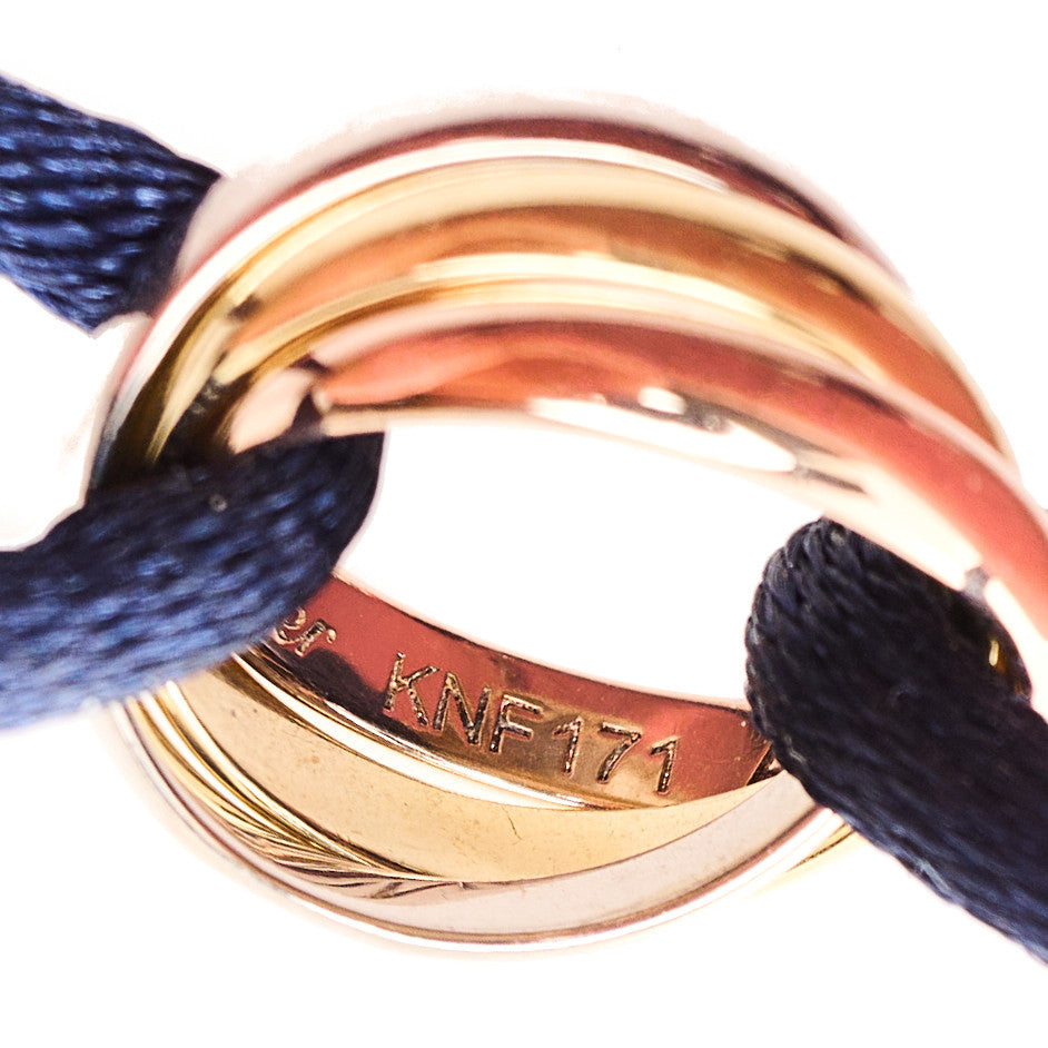 18k Pink Yellow White Gold Trinity Adjustable Cord Bracelet Blue