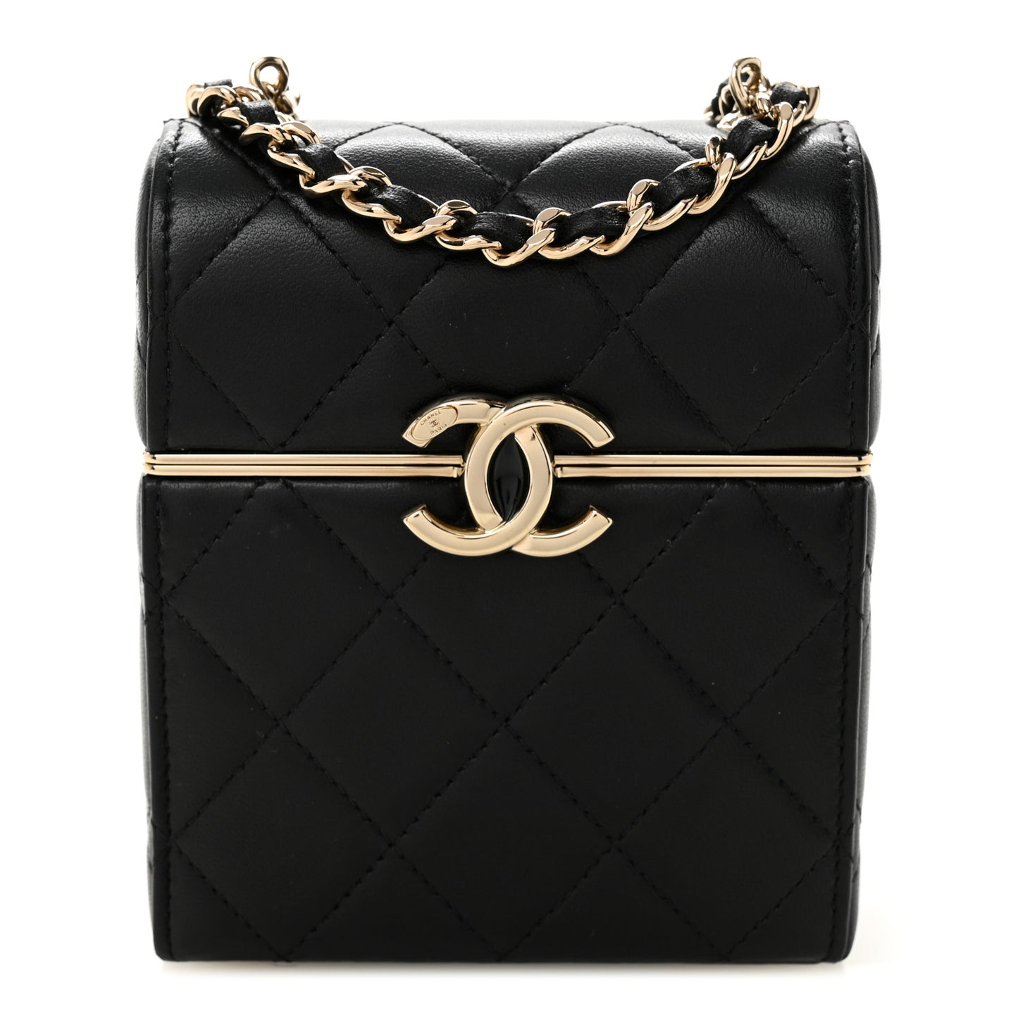 Lambskin Quilted Small Box With Chain Black