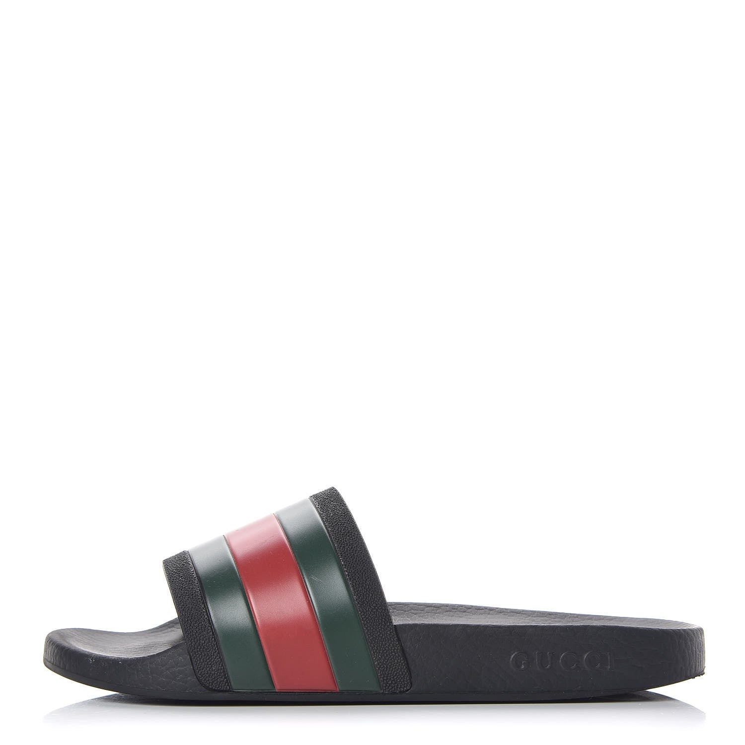 Gucci Rubber Web Mens Pool Slide Sandals 6 Black Green Red 1 of 16