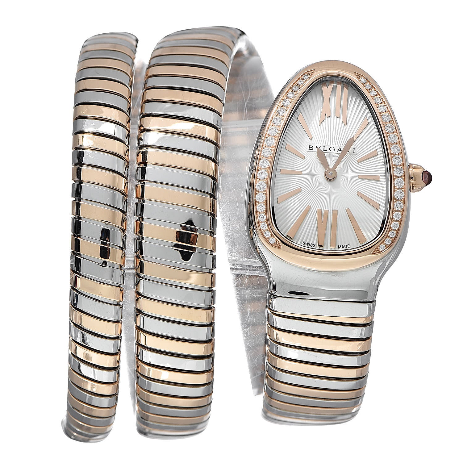 Bulgari Stainless Steel 18K Rose Gold Diamond Bezel 35mm Serpenti Tubogas Double Spiral Quartz Watch 1 of 6