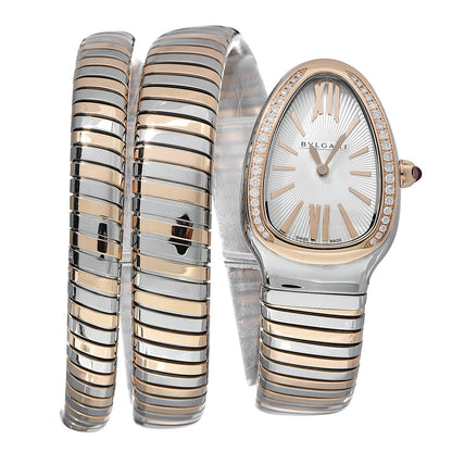 Bulgari Stainless Steel 18K Rose Gold Diamond Bezel 35mm Serpenti Tubogas Double Spiral Quartz Watch 1 of 6