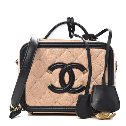 Chanel Caviar Quilted Small CC Filigree Vanity Case Beige Black 1 of 12