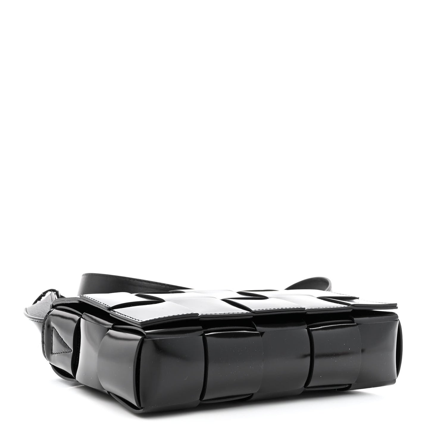 Patent Maxi Intrecciato Cassette Crossbody Bag Black