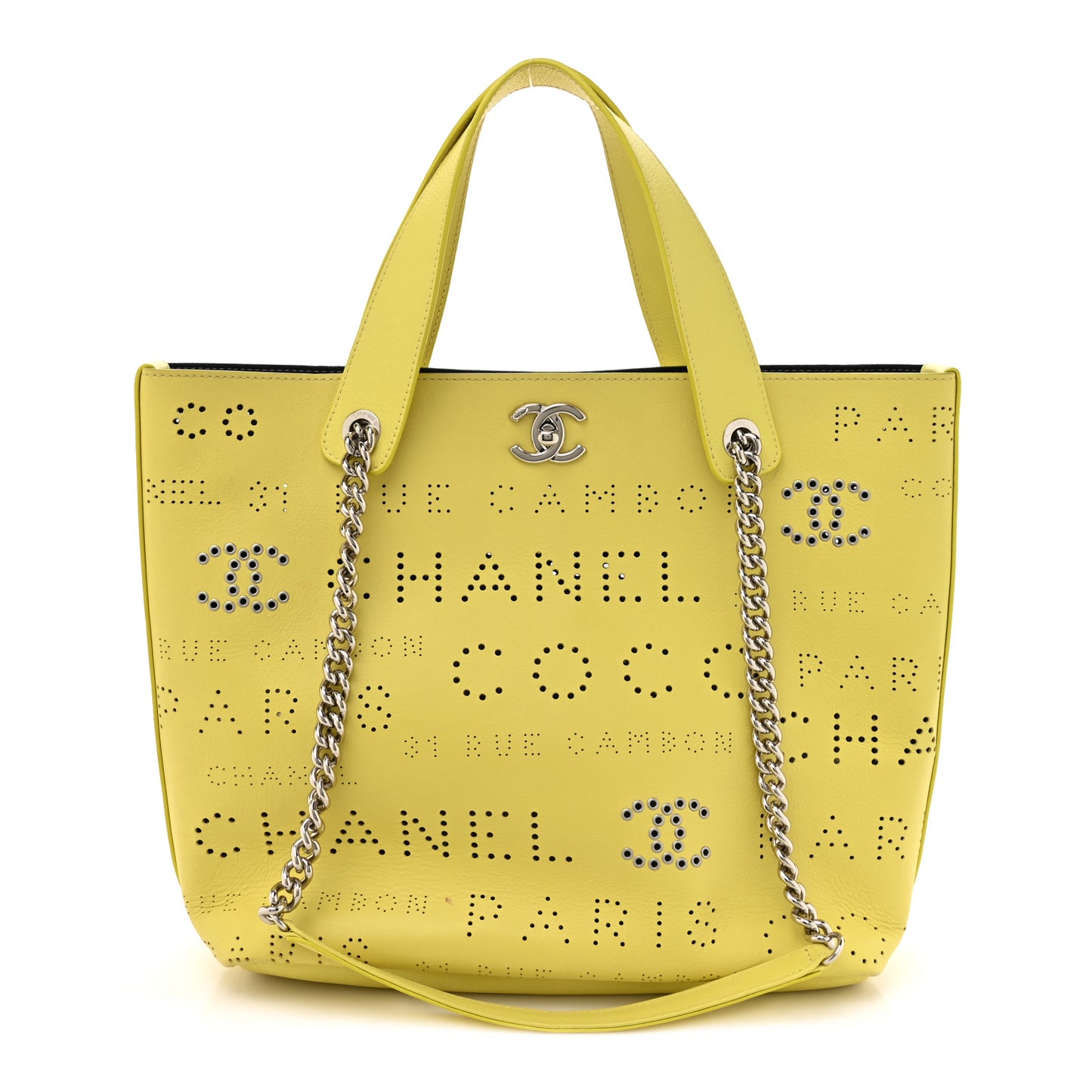 Calfskin Small Logo Eyelets Shopping Tote Yellow