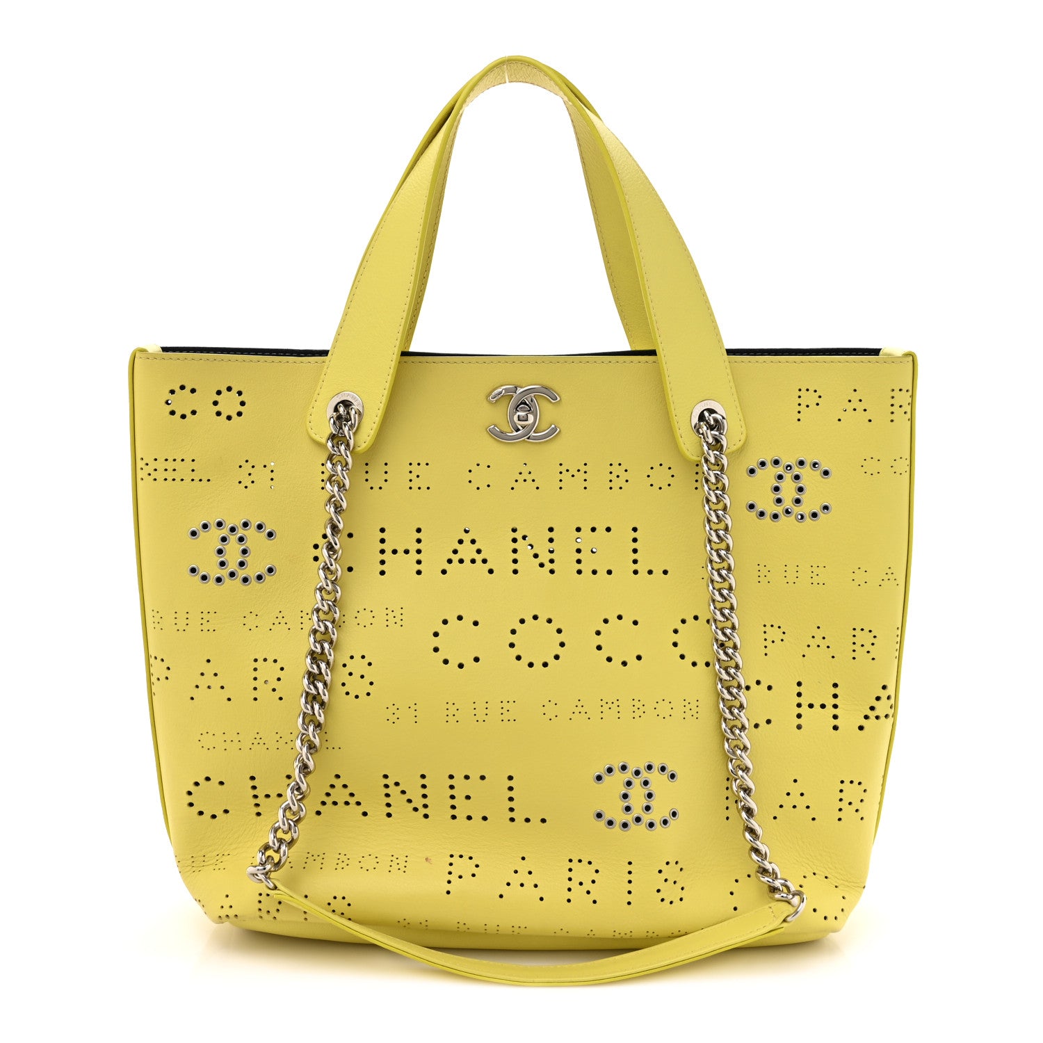 Chanel Calfskin Small Logo Eyelets Shopping Tote Yellow 1 of 15
