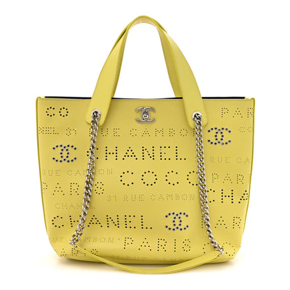 Chanel Calfskin Small Logo Eyelets Shopping Tote Yellow 1 of 15