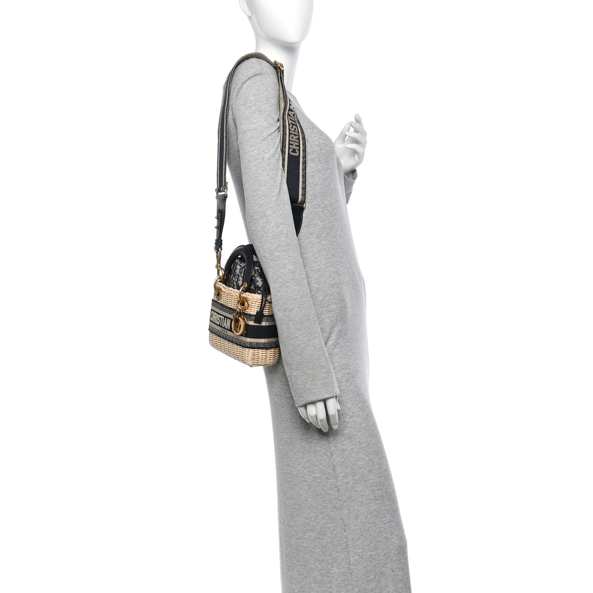 Wicker Oblique Mini Lady Dior Bag Blue