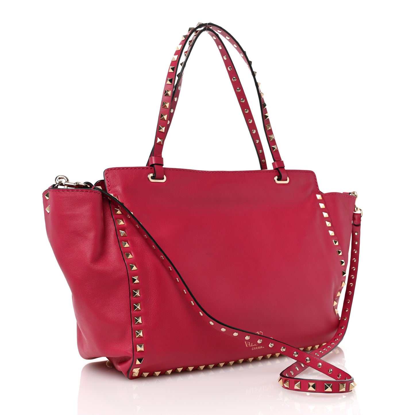 Vitello Medium Rockstud Tote Deep Rose