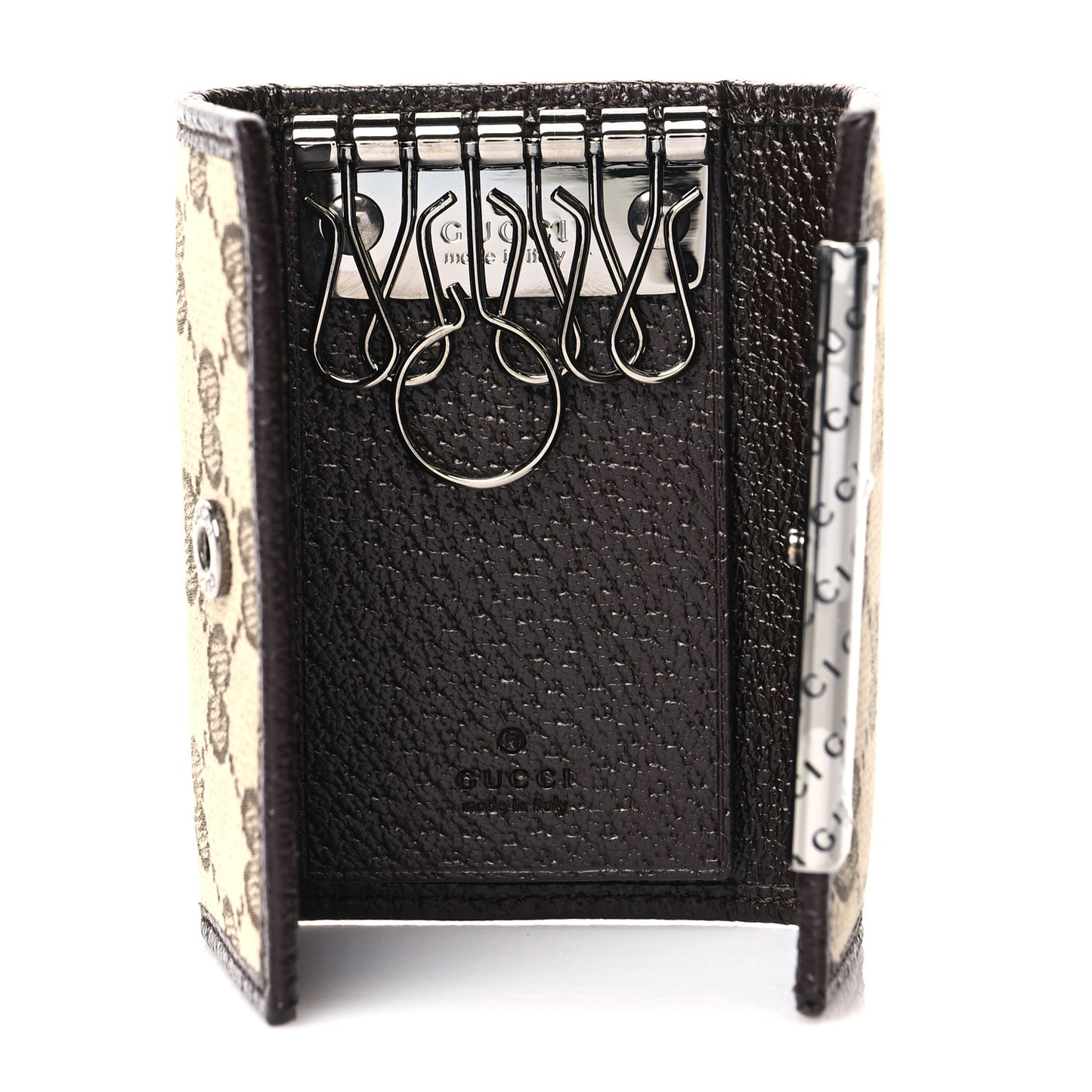 Monogram Textured Calfskin Metal Bar 6 Key Holder Case Beige Ebony Cocoa