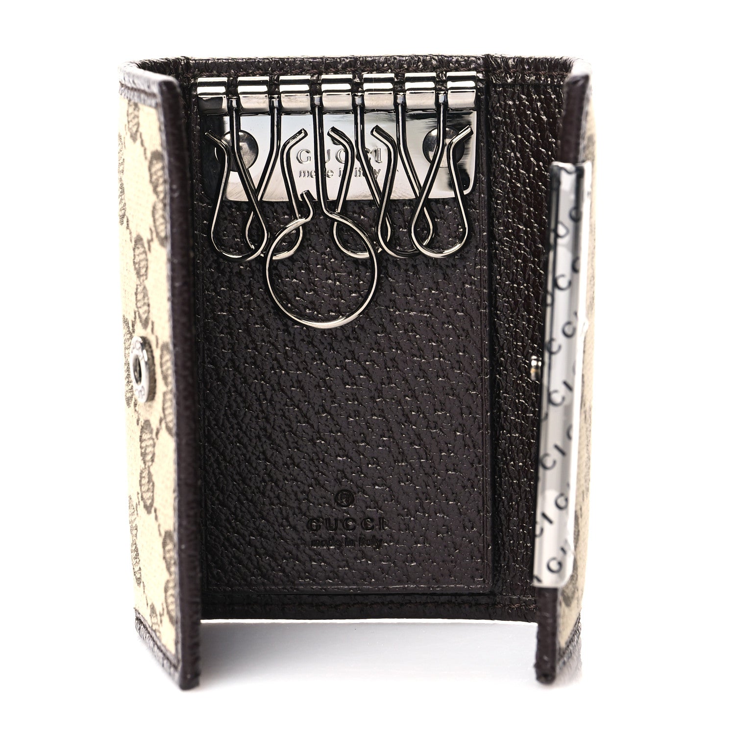 Gucci Monogram Textured Calfskin Metal Bar 6 Key Holder Case Beige Ebony Cocoa 5 of 10