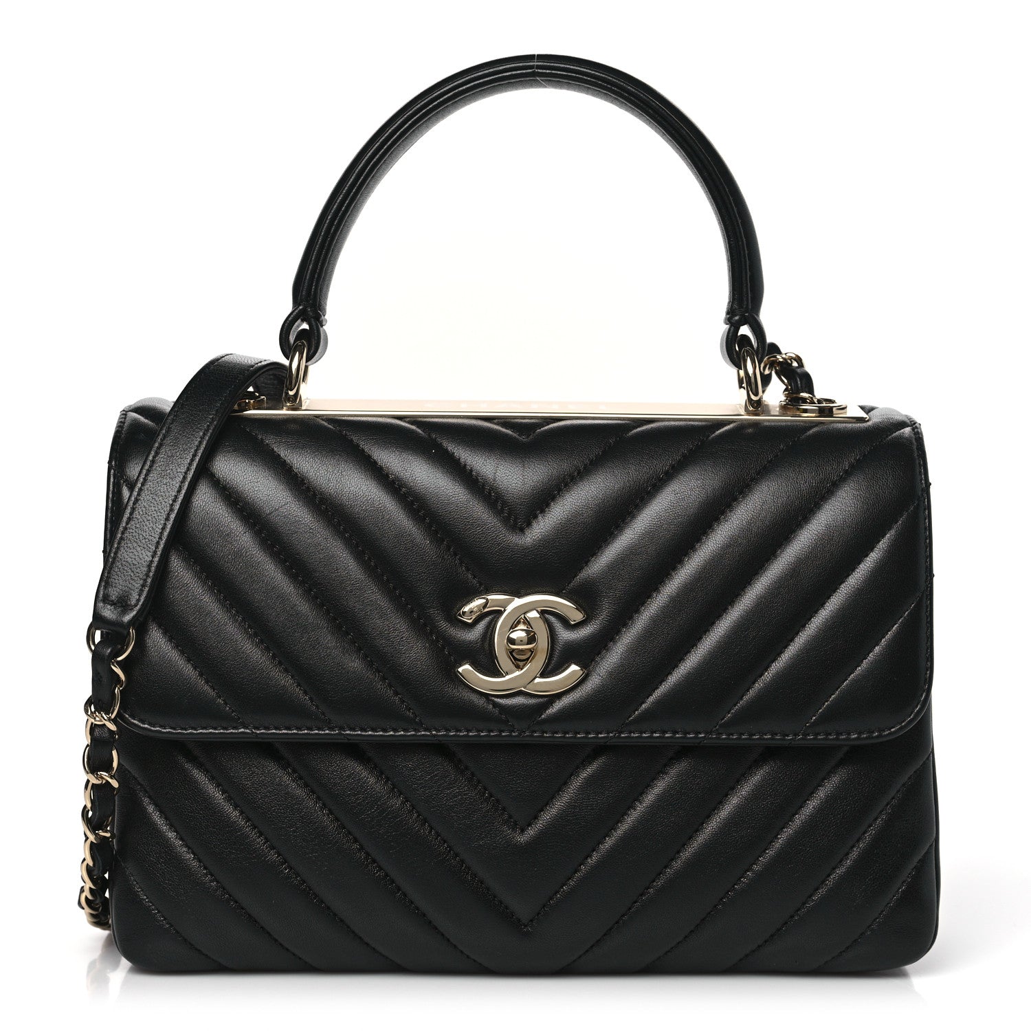 Chanel Lambskin Chevron Quilted Small Trendy CC Dual Handle Flap Bag Black 1 of 9