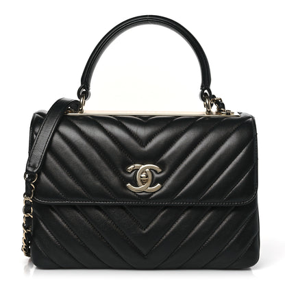 Chanel Lambskin Chevron Quilted Small Trendy CC Dual Handle Flap Bag Black 1 of 9