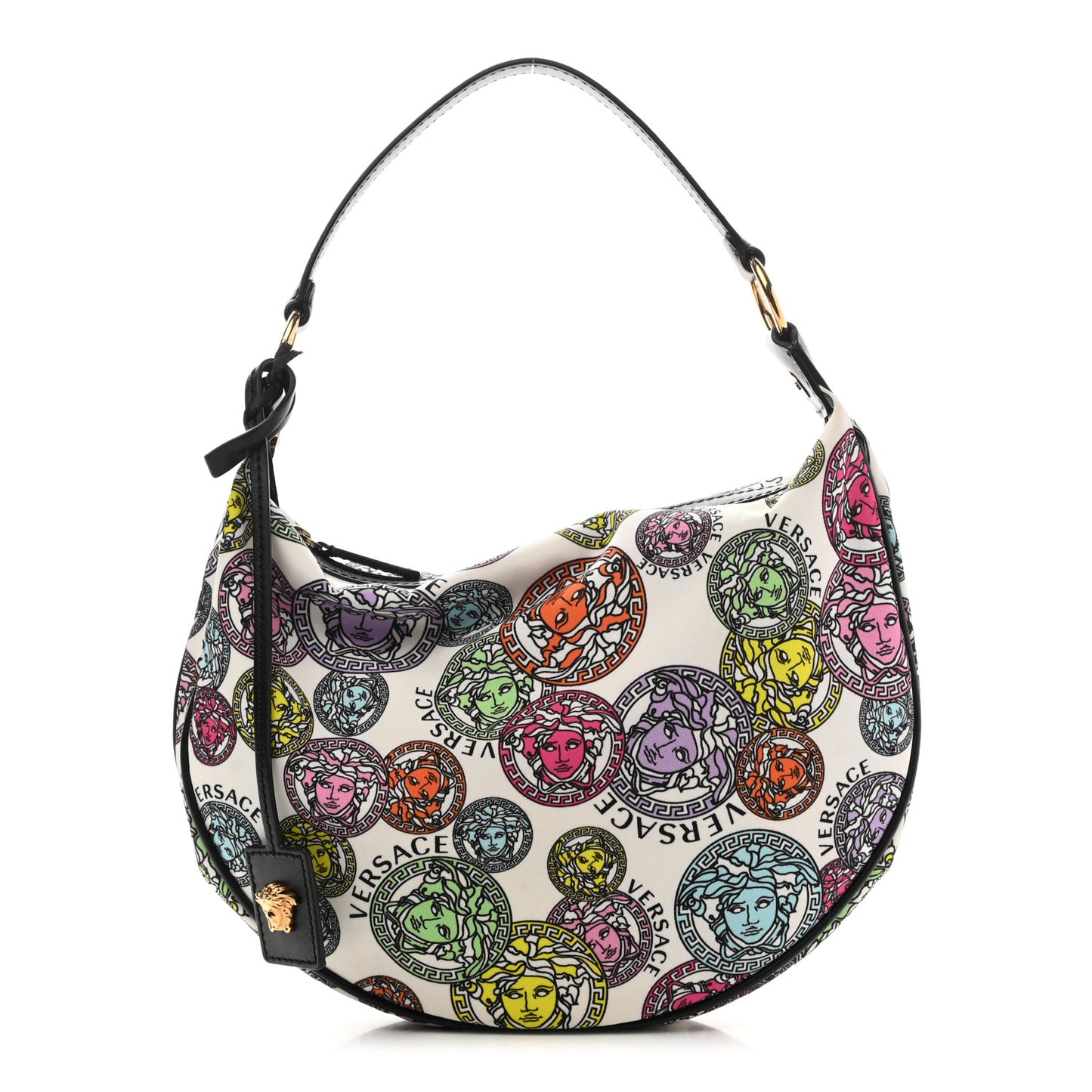 Nylon Calfskin Medusa Amplified Print Hobo Bag White Multicolor