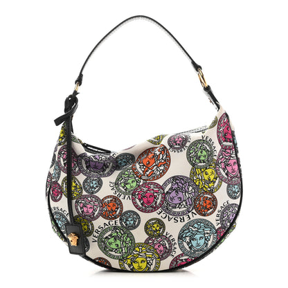 Versace Nylon Calfskin Medusa Amplified Print Hobo Bag White Multicolor 1 of 10