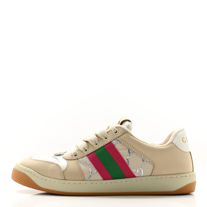 Gucci Lame GG Monogram Nubuck Web Screener Sneakers 37.5 Gardenia Silver Dusty Milk White 1 of 10