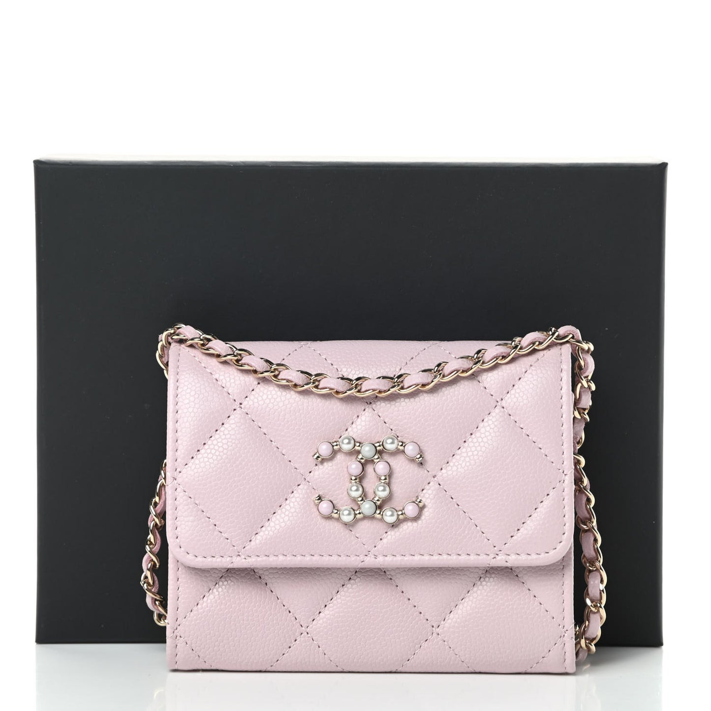 Caviar Quilted Coco Candy Card Holder On Chain Light Pink