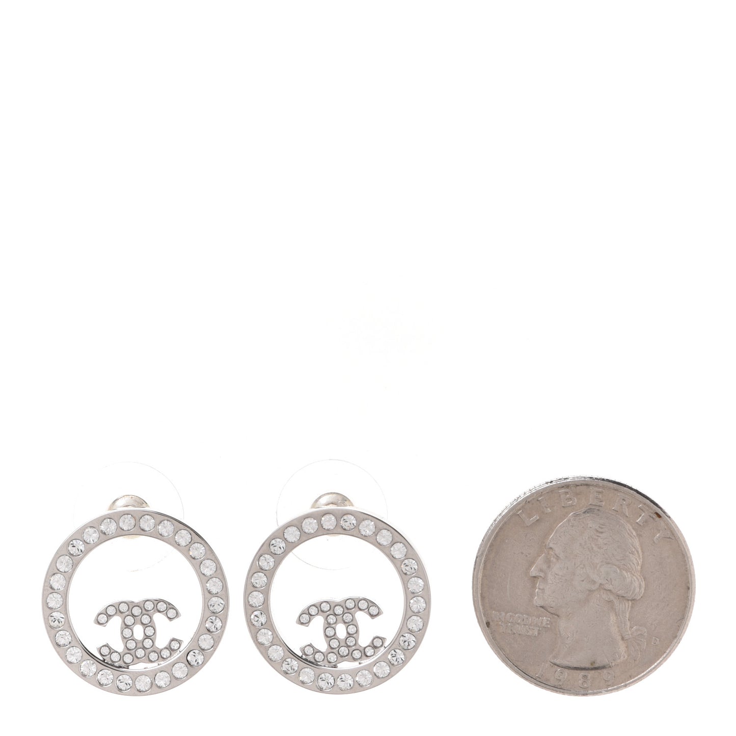 Crystal CC Round Earrings Silver