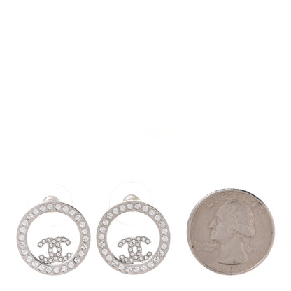 Chanel Crystal CC Round Earrings Silver 2 of 5
