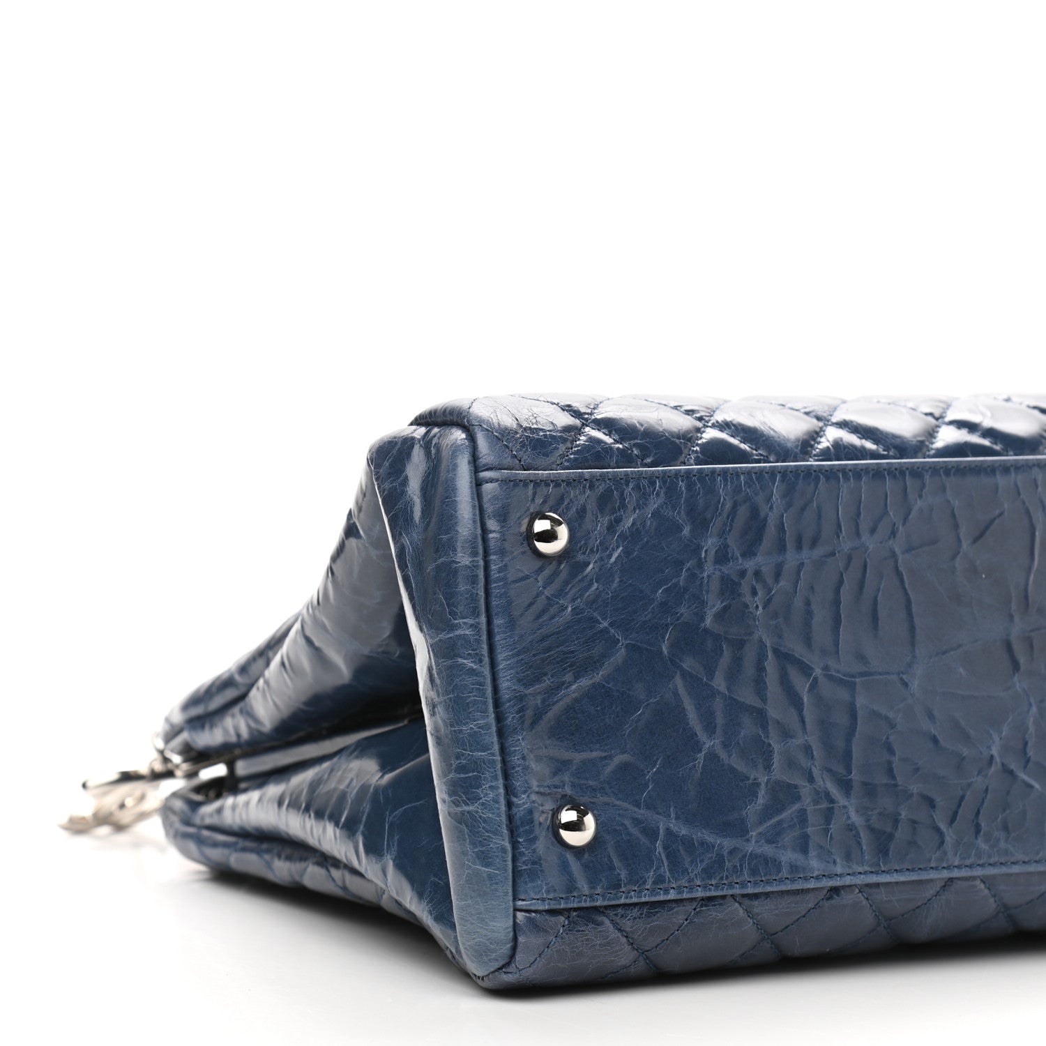 Chanel Aged Calfskin Large Just Mademoiselle Bowling Bag Blue 12 of 13